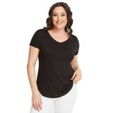 Kurun's Collection Büyük Beden Geniş V Yaka Kısa Kol Oval Yırtmaç Bluz Siyah 50-52
