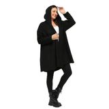 Kurun's Collection Büyük Beden Kapşonlu Polar Hırka Siyah 50-52