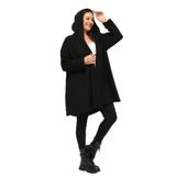 Kurun's Collection Büyük Beden Kapşonlu Polar Hırka Siyah 58-60