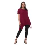 Kurun's Collection Büyük Beden Kısa Kol Yırtmaçlı Basic Bluz Bordo 42-44