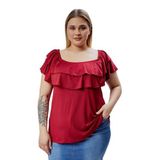 Kurun's Collection Büyük Beden Madonna Yaka Viskon Bluz Bordo 46-48
