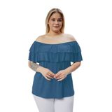 Kurun's Collection Büyük Beden Madonna Yaka Viskon Bluz İndigo 42-44