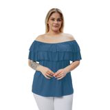 Kurun's Collection Büyük Beden Madonna Yaka Viskon Bluz İndigo 46-48