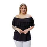 Kurun's Collection Büyük Beden Madonna Yaka Viskon Bluz Siyah 42-44