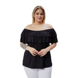 Kurun's Collection Büyük Beden Madonna Yaka Viskon Bluz Siyah 46-48