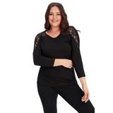 Kurun's Collection Büyük Beden Roba Dantel Detaylı Uzun Kol Bluz Siyah 42-44