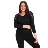 Kurun's Collection Büyük Beden Roba Dantel Detaylı Uzun Kol Bluz Siyah 46-48