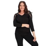 Kurun's Collection Büyük Beden Roba Dantel Detaylı Uzun Kol Bluz Siyah 50-52