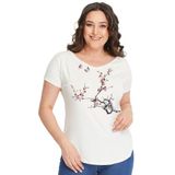 Kurun's Collection Büyük Beden Sakura Kelebek Baskılı Geniş V Yaka Kısa Kol Oval Yırtmaç Bluz Ekru 58-60