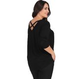 Kurun's Collection Büyük Beden Sırt Çapraz Pul Şerit Uzun Kol Bluz Siyah 58-60