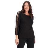 Kurun's Collection Büyük Beden Üstü Güpür Uzun Kol Bluz Siyah 42-44