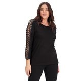 Kurun's Collection Büyük Beden Üstü Güpür Uzun Kol Bluz Siyah 46-48