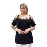 Kurun's Collection Büyük Beden Yaka Güpürlü Askılı Bluz Siyah 42-44