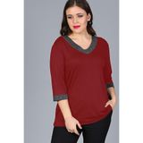 Kurun's Collection Büyük Beden Yaka Kolucu Sim Bluz Bordo 42-44