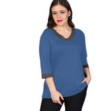 Kurun's Collection Büyük Beden Yaka Kolucu Sim Bluz İndigo 42-44