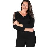 Kurun's Collection Omuz Zincir Tül Uzun Kol Bluz Siyah 46-48