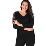 Kurun's Collection Omuz Zincir Tül Uzun Kol Bluz Siyah 50-52
