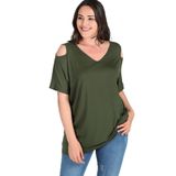 Kurun's Collection Omuzu V Pencere Kısa Kol Bluz Haki 46-48
