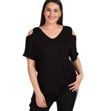 Kurun's Collection Omuzu V Pencere Kısa Kol Bluz Siyah 54-56