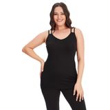 Kurun's Collection V Yaka Çift Biye Askılı Atlet Bluz Siyah 38-40