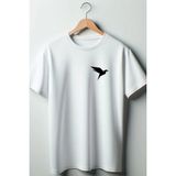 Kuş Baskılı Oversize Geniş Kalıp Unisex Bisiklet Yaka Beyaz Tshirt - M
