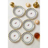 Kuş Desenli Siyah Çizgili 6 Adet 20 Cm Pasta Ve Tatlı Tabağı Seti Sunum Ve Kahvaltı Tabakları