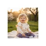 Kuş Nakışlı, Fırfırlı Kız Bebek Takımı | Bluz ve Tayt/ 2'li Set | %100 Pamuklu Şık Giyim Lila Renk 66