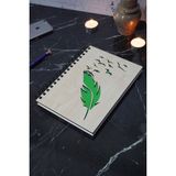 Kuş Tüy Desenli Ahşap Defter - Ajanda - Günlük - Çizgisiz Defter - A5 Notebook - Okul Defteri