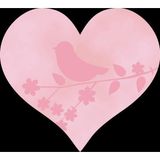 Kuş ve Çiçek Silüetli Pembe Kalp Duvar Stickerı