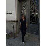 Kuşaklı Blazer Yelek Pantolon Ikili Takım - Lacivert - S