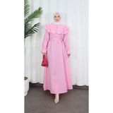 Kuşaklı Fırfır Detaylı Tesettür Terikoton Elbise Pembe HNT0314 - 48