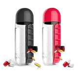KUSCOR 2 Adet Günlük Hap Kutusu Düzenleyici Su Şişeli, 600ML 2'si 1 Arada Günlük Hap Kutusu Su Şişesi Seyahat Hap Düzenleyici İçme Bardakları İlaç Konteyner Kutusu, Seyahat, Ofis, Dış Mekan için