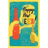 Kuşe Kağıt Duvar Posteri Happy New Beer Retro Vintage DRTR0032