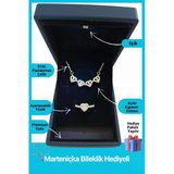 Kuşkaya Ticaret Işıklı Kutuda | 4 Kalpli Yonca Kolye Yüzük Set | Altın Renk | 14 Şubat Sevgililer Günü Hediyesi Altın Tek Ebat