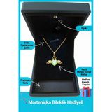Kuşkaya Ticaret Işıklı Premium Kutuda | Kanatlı Yeşil Kalp Kolye | 14 Şubat Sevgililer Günü Hediyesi | Kadın Siyah 40-45