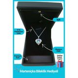 Kuşkaya Ticaret Işıklı Premium Kutuda | Mavi Taşlı Okyanus Kalp Kolye Gümüş | 14 Şubat Sevgililer Günü Hediyesi Siyah 40-45