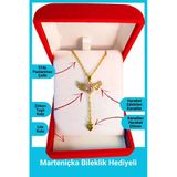Kuşkaya Ticaret Lüx Kadife Kutuda | Pembe Taşlı Melek Kanatlı Kalp Kolye | Yeni Yıl Hediyesi Altın - Lüx Kadife Kutu 40-45