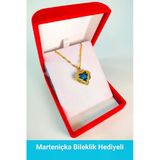 Kuşkaya Ticaret Lüx Kadife Kutuda | Zirkon Taşlı Kalp Kolye Mavi | 14 Şubat Sevgililer Günü Hediyesi | Kadın Mavi - Lüks Kadife Kutu Tek Ebat