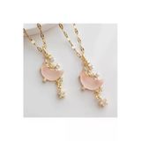 Kuşkaya Ticaret Opal Taşlı Pembe Ay Kolye Gold | 14 Şubat Sevgililer Günü Hediyesi | Kadın Standart Kutuda - Altın 40-45