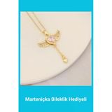 Kuşkaya Ticaret Pembe Zirkon Taşlı Melek Kanatlı Kalp Kolye | 14 Şubat Sevgililer Günü Hediyesi | Kadın Altın 45 Cm