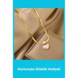 Kuşkaya Ticaret Venedik Inci Kalp Kolye Italyan Zincir Çelik Gold | 14 Şubat Sevgililer Günü Hediyesi | Kadın Altın Tek Ebat