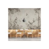 Kuşlar ve Ağaçlar Desenli Silinebilir Kumaş Duvar Kağıdı - En X Boy - Cafe ve Ofis Dekor, 200 x 175, DW2025160200175