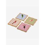 Kuşlu Pembe Mantar Dörtlü Bardak Altlığı 10x10 cm