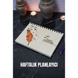 Kuşlu Tüy Figürlü Ahşap Plan Defteri - Tarihsiz Ajanda - Haftalık Planlayıcı (Planlayıcı) A5