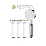 Kustar 5 Fonksiyonlu 3 Adet Yedek Filtreli Krom Çelik Banyo Duş Başlığı Su Tasarruflu Tazyikli Kireç Önler