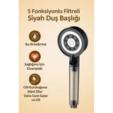 Kustar 5 Fonksiyonlu Siyah Duş Başlığı Su Tasarruflu Filtreli Plastik Malzeme ile Modern Tasarım