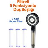 KUSTAR Filtreli 5 Fonksiyonlu Duş Başlığı + 3 Yedek Filtre – Su Tasarruflu, Basınçlı, Kireç Önleyici, SPA