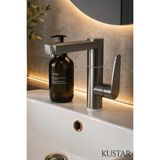 Kustar Modern Tek Kollu Inox Lavabo Bataryası | Banyo Musluğu | Aç-Kapa | Döner Boru | Sıcak Soğuk