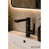 Kustar Modern Tek Kollu Siyah Lavabo Bataryası | Banyo Musluğu | Aç-Kapa | Döner Boru | Sıcak Soğuk