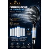 KUSTAR PureFlow Filtreli Duş Başlığı | 6 Adet Yedek Filtre | Kireç Önleyici | Su Arıtıcı | Klor Arıtıcı